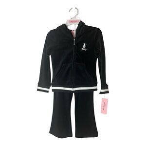 Juicy Couture NEW Girls Black Velour Logo Sweatsuit Top Pull on Hoodie Sz 3T NWT